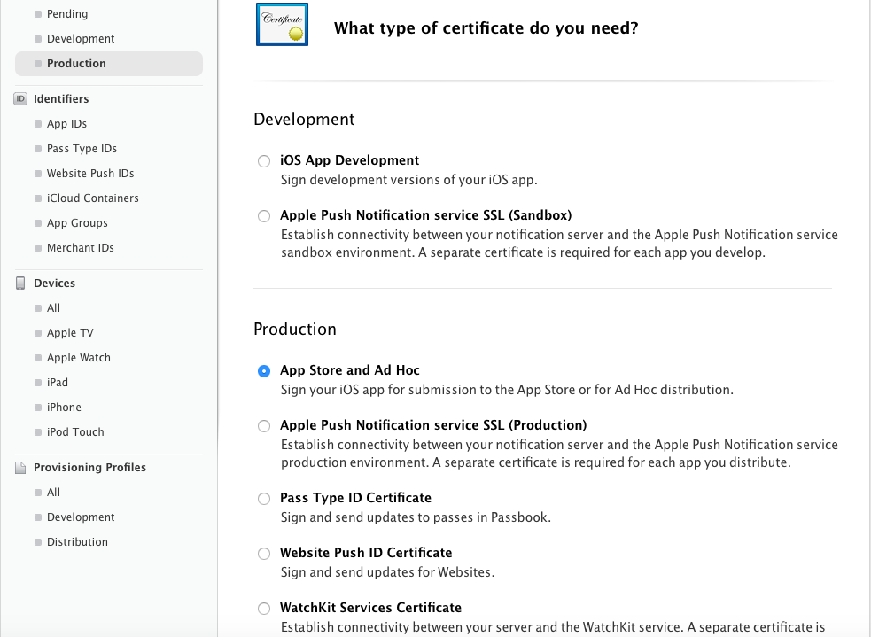 Select App Store and Ad Hoc