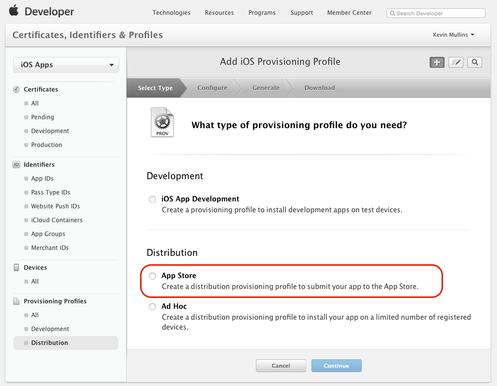 Create an App Store distribution profile
