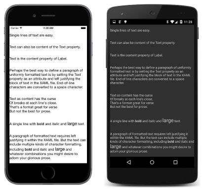 Captura de tela tripla do compartilhamento de variações de texto