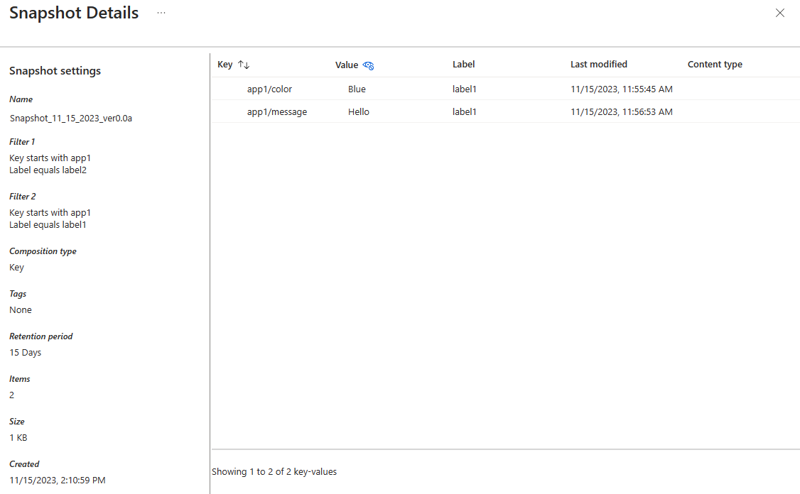 Captura de ecrã da vista detalhada de um instantâneo ativo.
