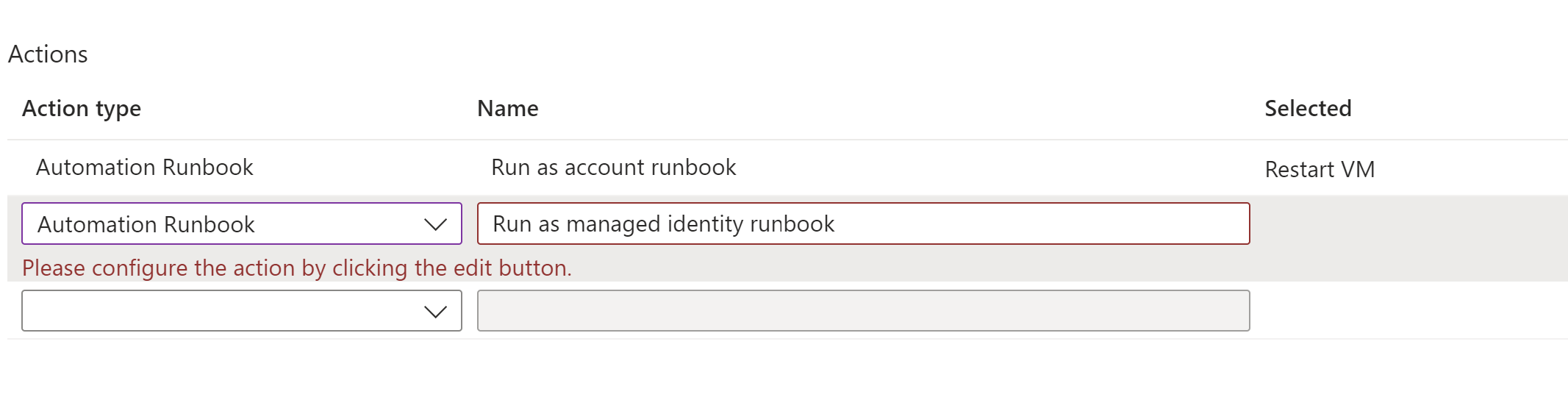 Captura de tela mostrando a adição de uma ação de runbook a um grupo de ações.