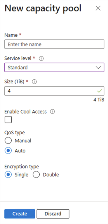 Captura de tela das novas opções do pool de capacidade.