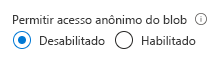 Captura de ecrã a mostrar como permitir ou não o acesso anónimo à conta