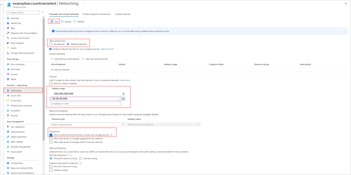 Definindo configurações de firewall e rede virtual para funcionar com a sincronização de arquivos do Azure