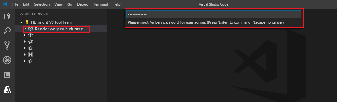 Spark & Hive Tools para o Visual Studio Code Palavra-passe.
