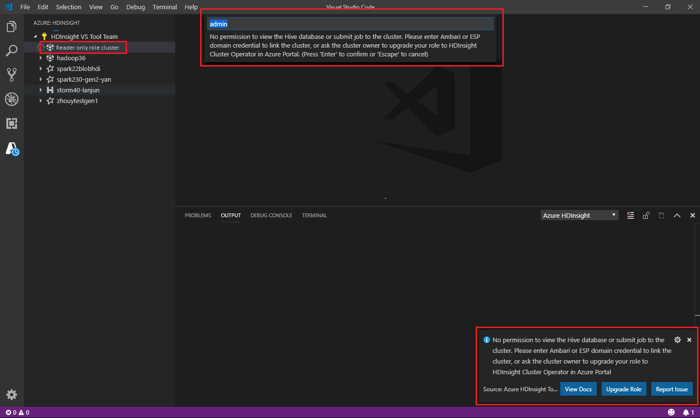 Spark & Hive Tools for Visual Studio Code Nome de utilizador.