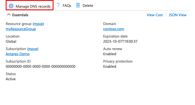 Captura de ecrã que mostra onde aceder aos registos DNS.