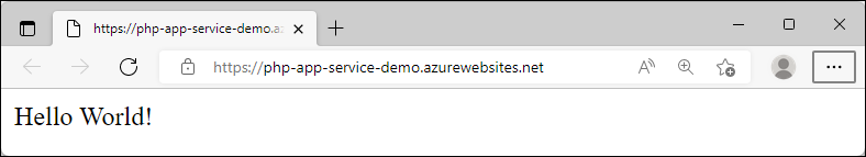 Captura de ecrã da aplicação de exemplo em execução no Azure, mostrando o Hello World.