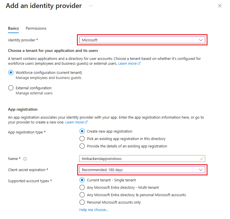 Captura de tela do menu esquerdo do aplicativo back-end mostrando Autenticação/Autorização selecionada e configurações selecionadas no menu direito.