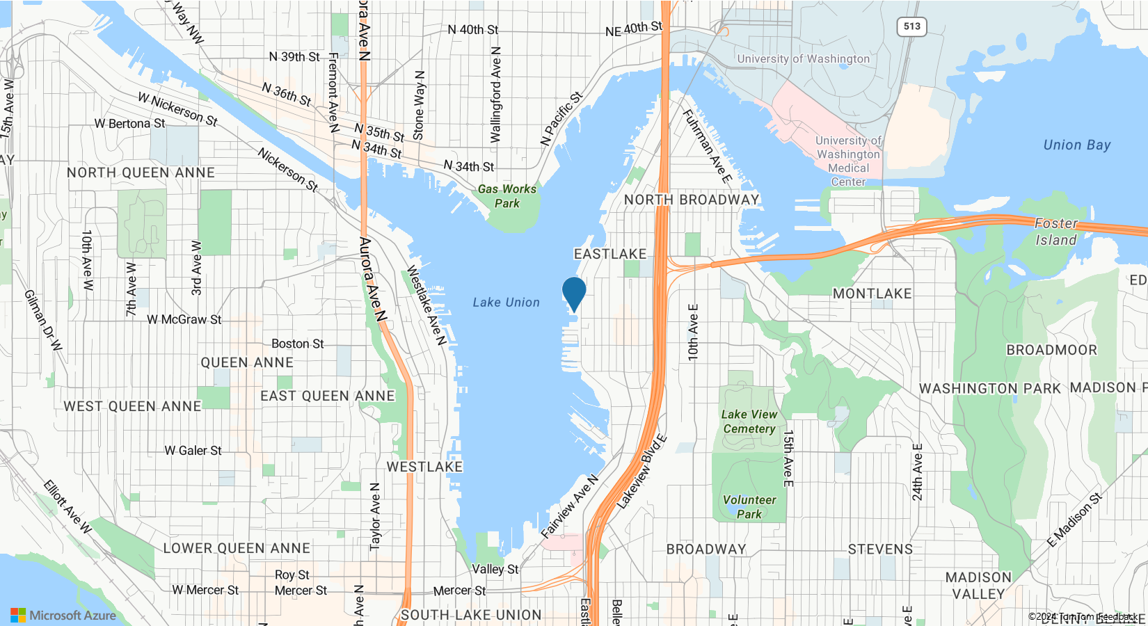 Uma captura de tela do mapa com um pino adicionado usando a camada de símbolo.