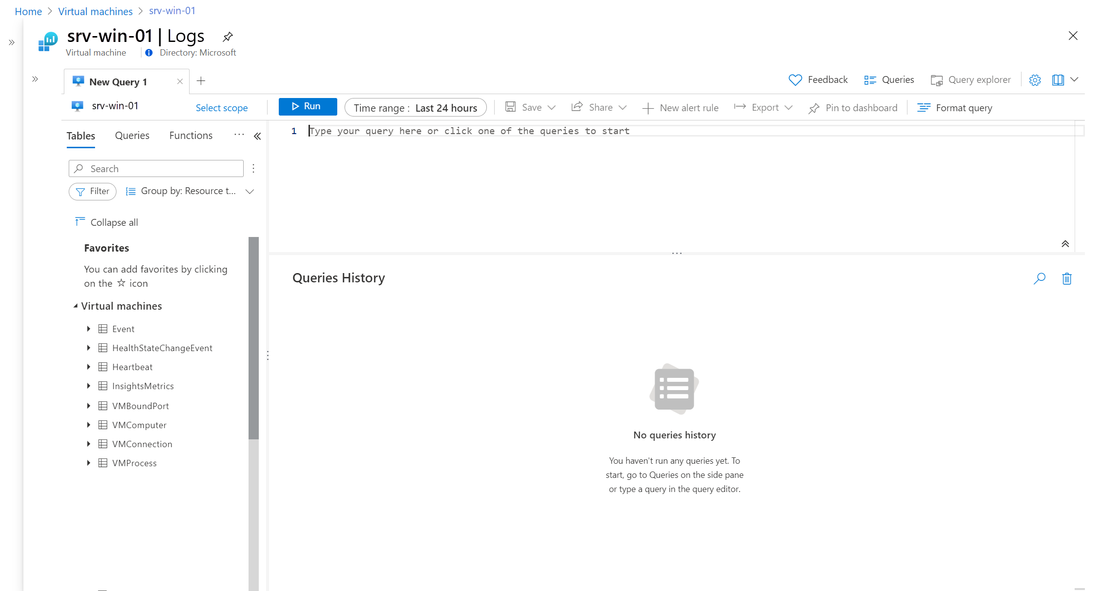 Captura de tela que mostra o Log Analytics.