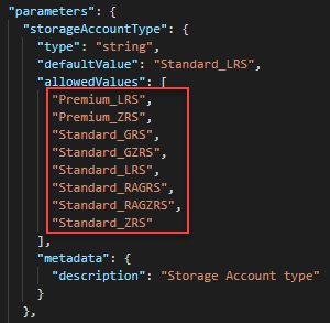Resource Manager modelo de armazenamento de recursos de conta skus