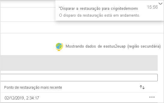Acionar a notificação de restauração em andamento