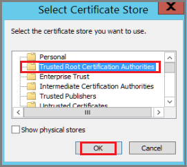 A captura de tela mostra como selecionar a pasta de destino do certificado.