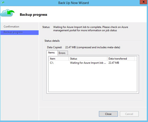 A captura de tela mostra o progresso do backup.