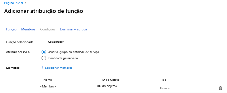 Escolha a função e o responsável