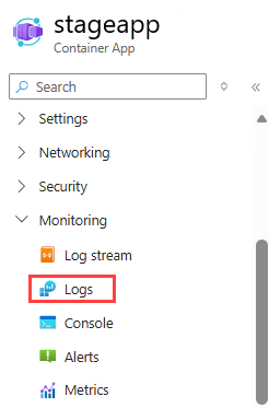 Captura de tela demonstrando onde encontrar os logs para seu aplicativo de contêiner usando a resiliência do componente Dapr.