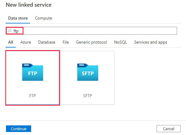 Captura de ecrã do conector FTP.