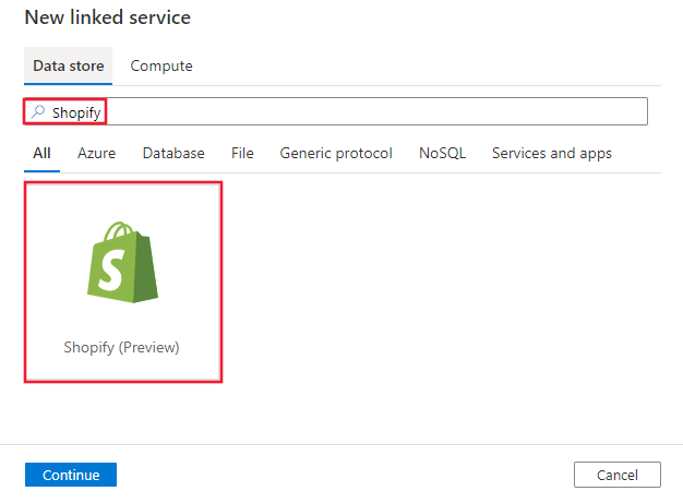 Captura de ecrã do conector do Shopify.