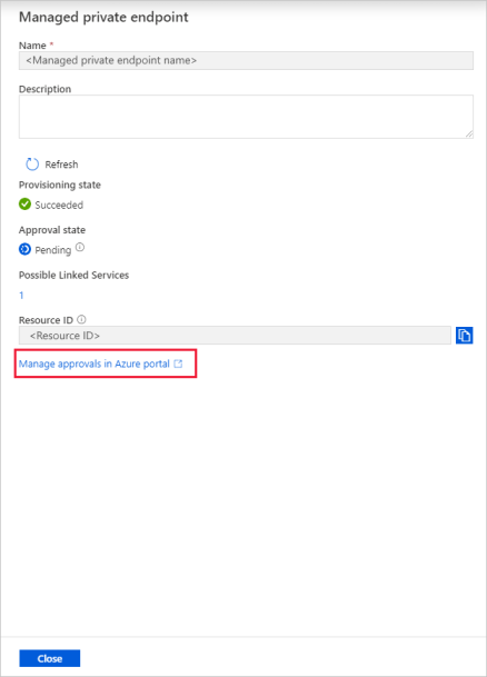 Captura de ecrã que mostra a opção Gerir aprovações no portal Azure.
