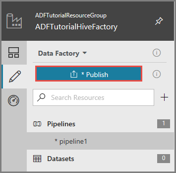 A captura de tela mostra a opção de publicar em um Data Factory.