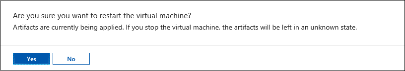 Captura de tela mostrando o aviso de reinicialização durante a aplicação de artefatos.