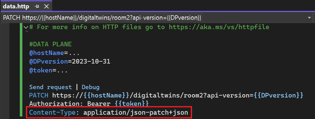 Captura de tela da solicitação com outro cabeçalho no Visual Studio.