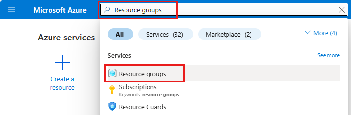 Captura de ecrã que mostra a página para grupos de recursos.