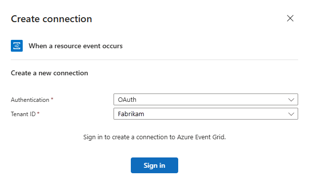 A captura de tela mostra o designer de fluxo de trabalho com o prompt de entrada para a Grade de Eventos do Azure.