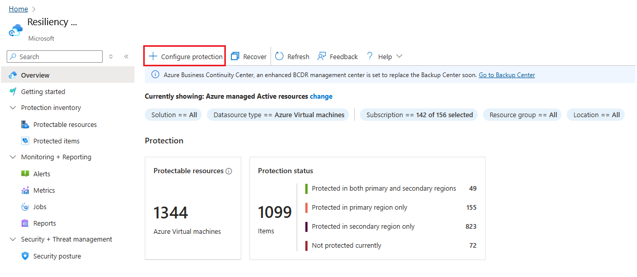 A captura de ecrã mostra como iniciar o backup do blob protegido.