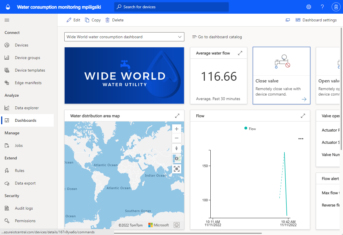 Captura de ecrã do painel da aplicação de monitorização do consumo de água.