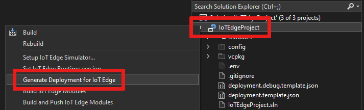 Captura de ecrã da localização do item de menu «gerar implantação».