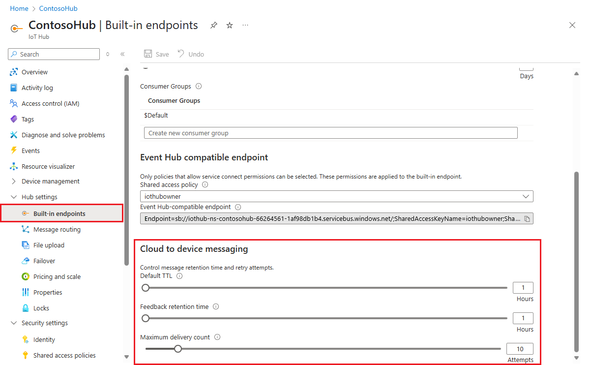 Definir opções de configuração para mensagens da nuvem para o dispositivo no portal