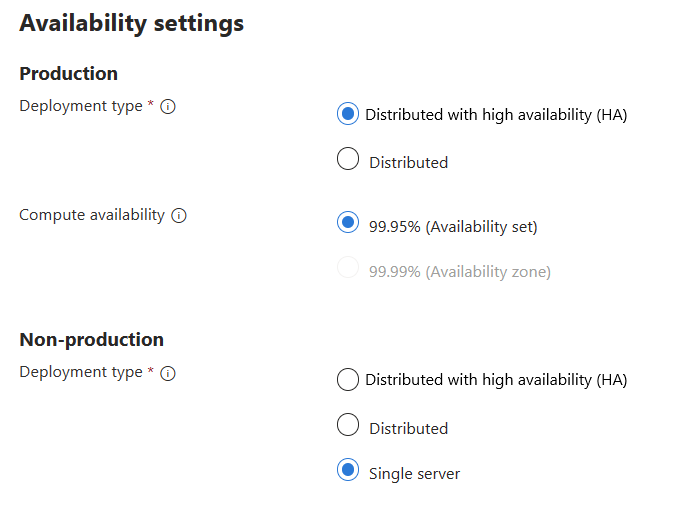 Captura de tela que mostra os campos nas configurações de disponibilidade.