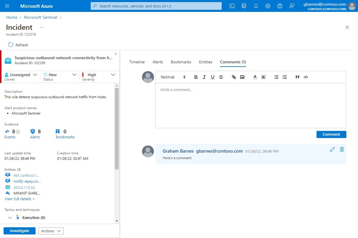 Captura de ecrã a mostrar a visualização e introdução de comentários.