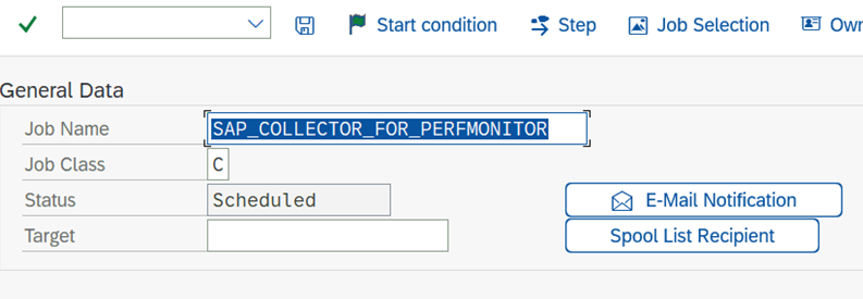 Captura de tela da adição do trabalho usado para monitorar a tabela SAP PAHI.