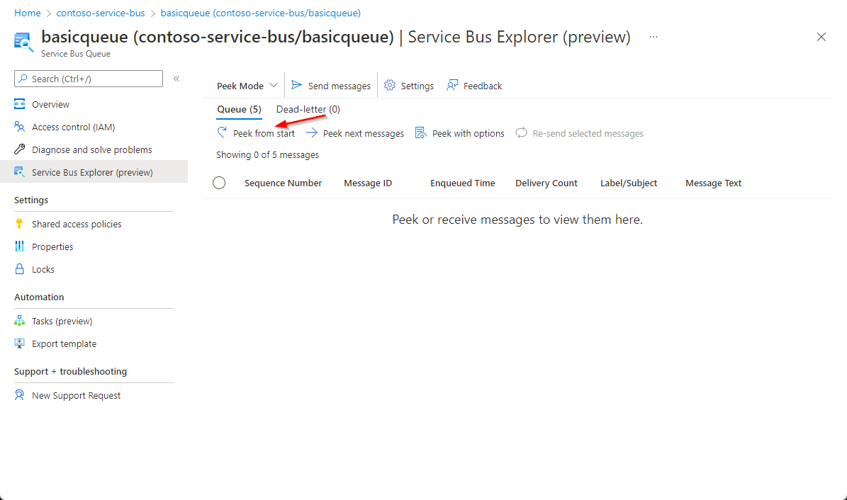 Captura de ecrã a indicar o botão Espreitar a partir do início.