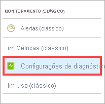 Diagnóstico no menu MONITORIZAÇÃO no portal Azure.