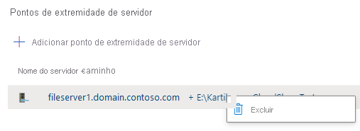 Captura de ecrã a mostrar como remover um endpoint de servidor de um grupo de sincronização.