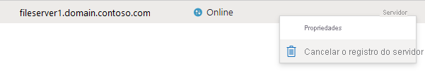 Captura de ecrã a mostrar como desregistar um servidor.
