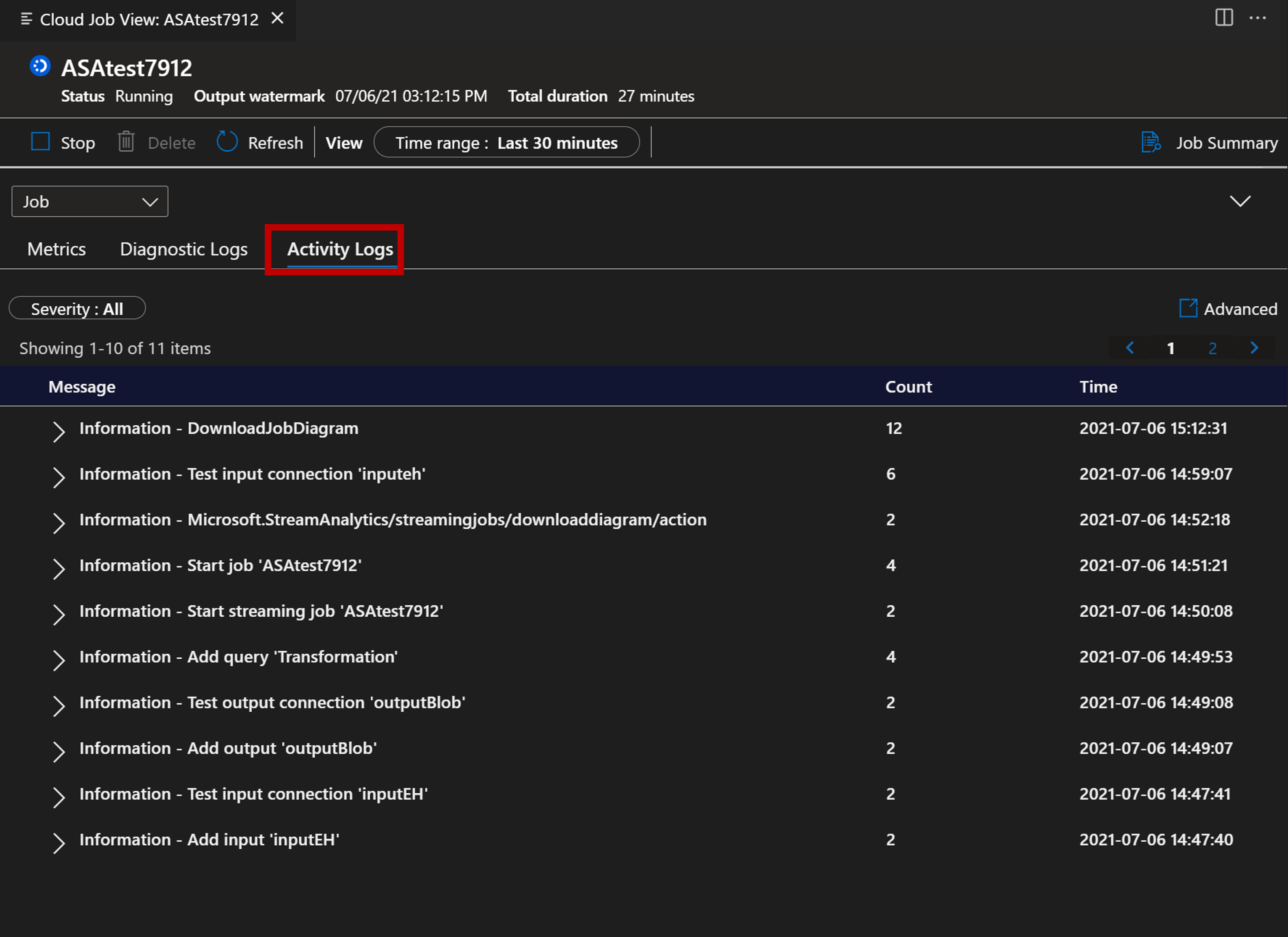Captura de ecrã da extensão VS Code que visualiza os registos de atividade.