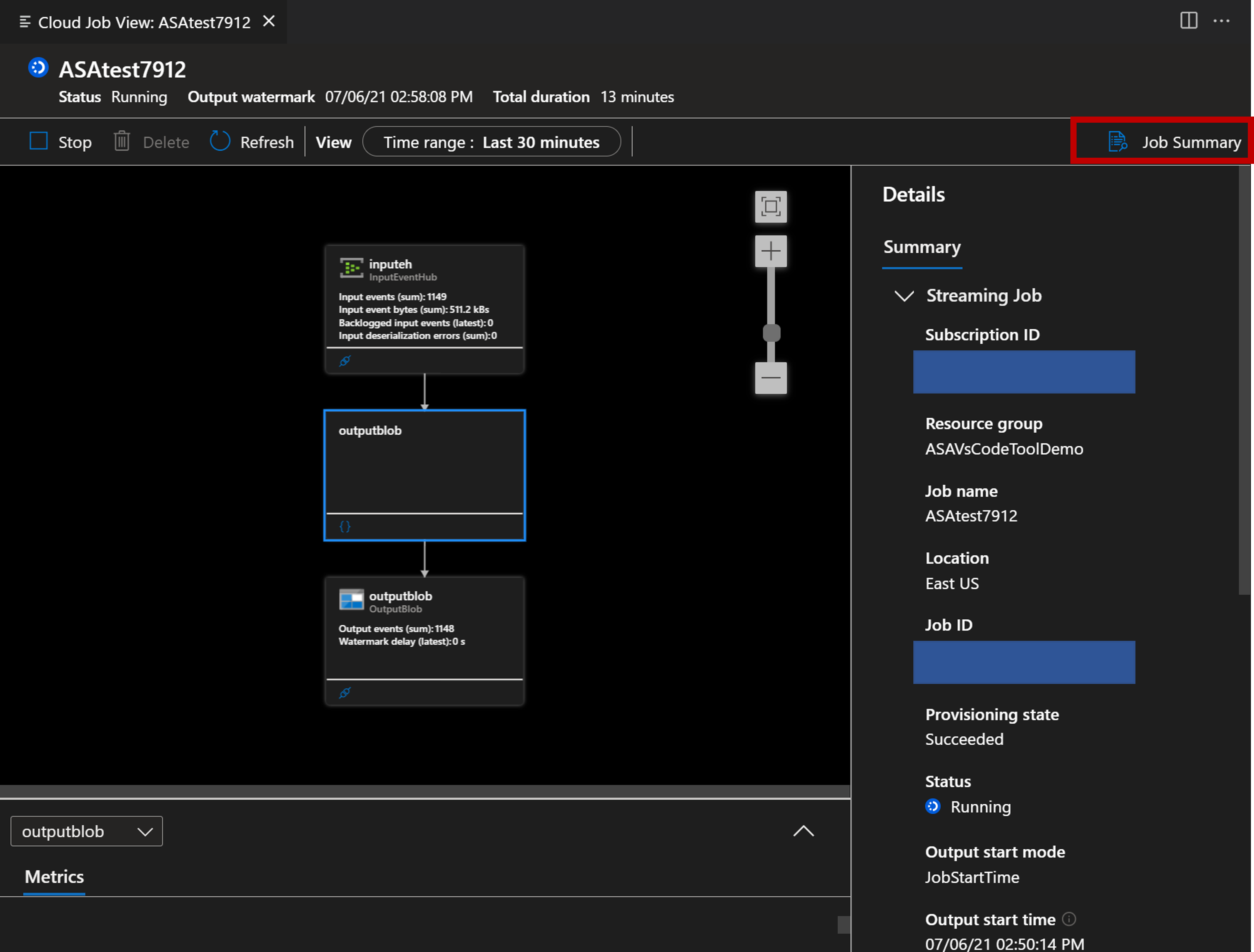 Captura de tela da extensão VS Code visualizando o Resumo do Trabalho.