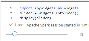Captura de ecrã de um controle deslizante de widget IPython em um notebook Synapse.