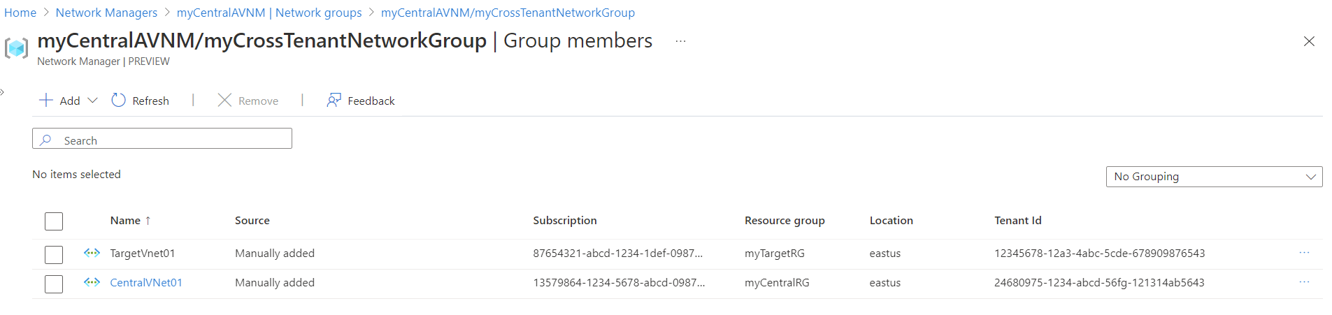 Captura de ecrã da associação a grupos de rede.