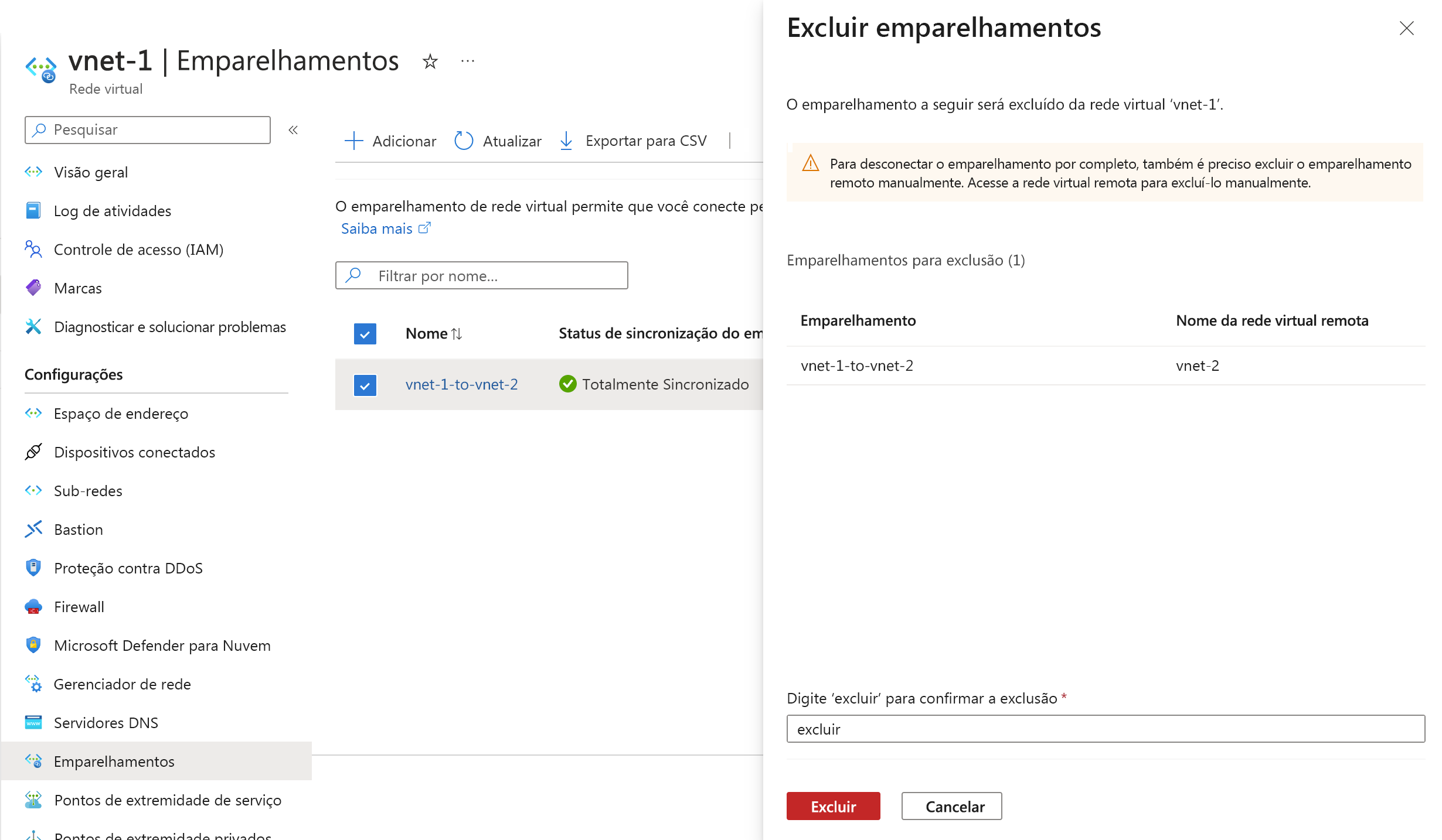 Captura de ecrã da caixa de entrada de confirmação de eliminação.