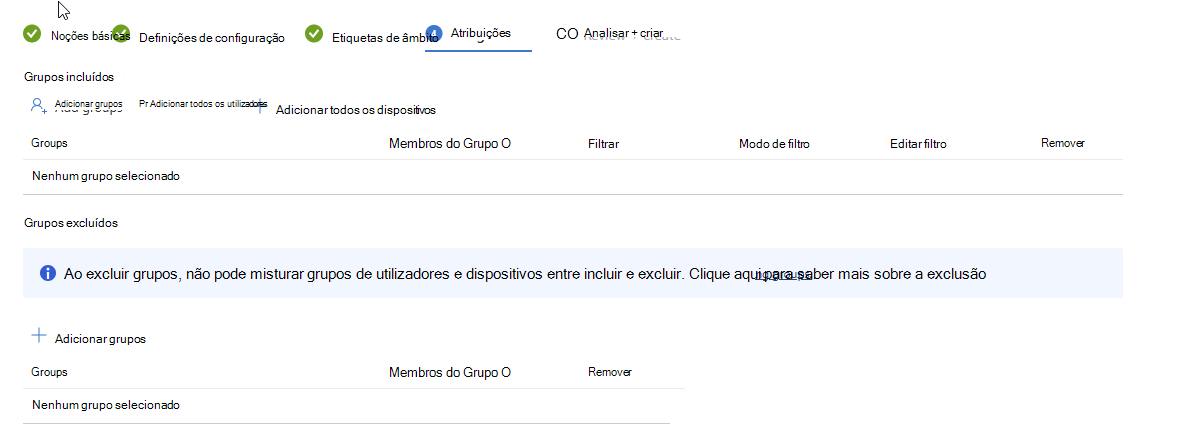 Selecionar grupos para incluir