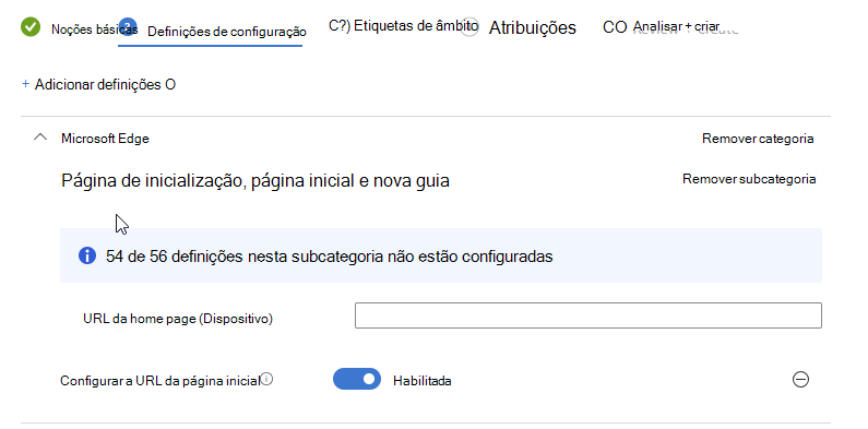 Configurar a política de URL da página inicial