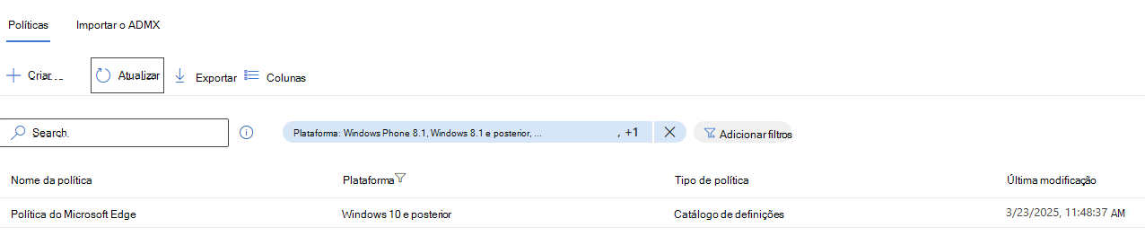 Selecione Grupos de políticas do Microsoft Edge para incluir
