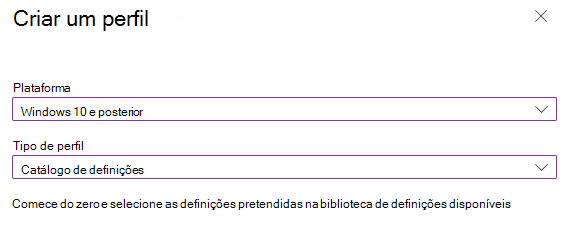 Selecionar a plataforma e o tipo de perfil