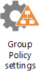 Ícone para definições de política de grupo com uma engrenagem e estrutura de árvore.